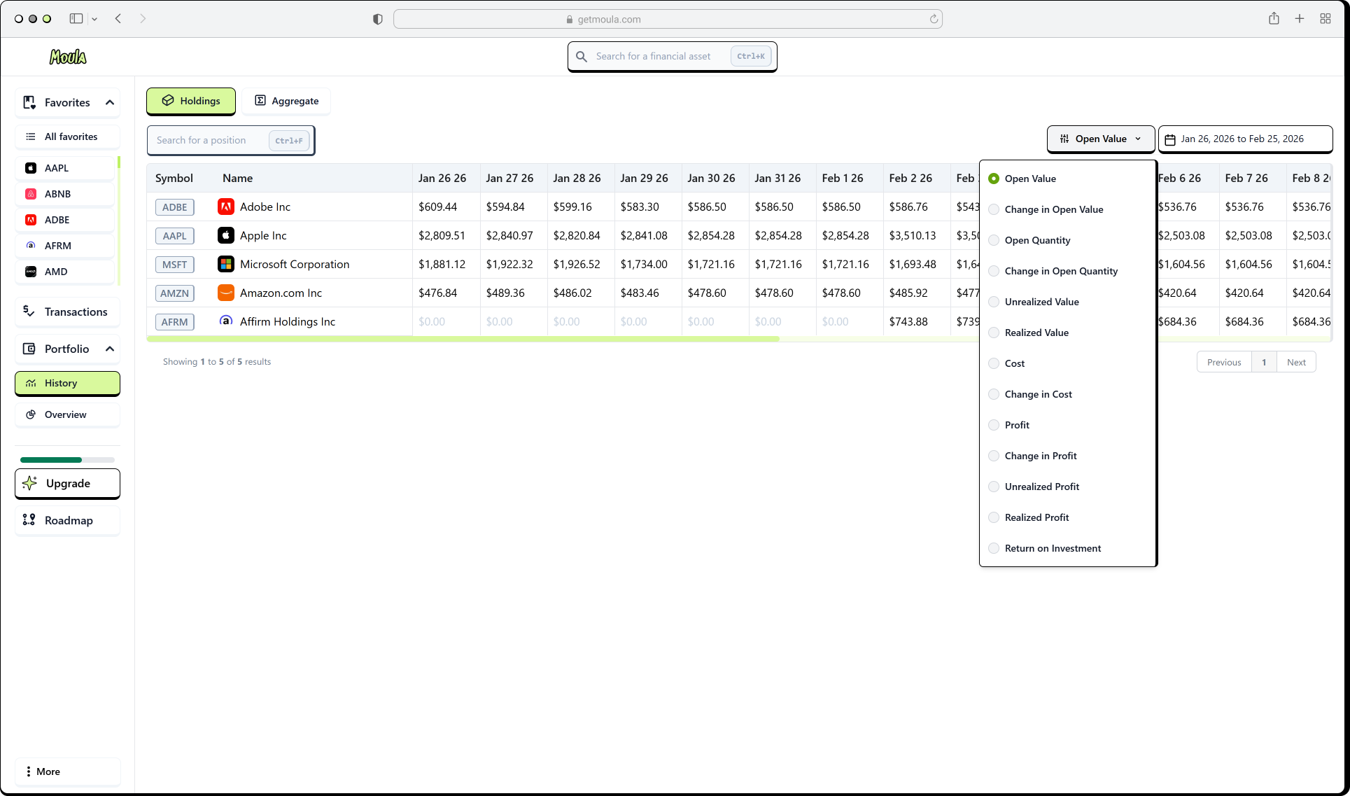 Moula app screenshot